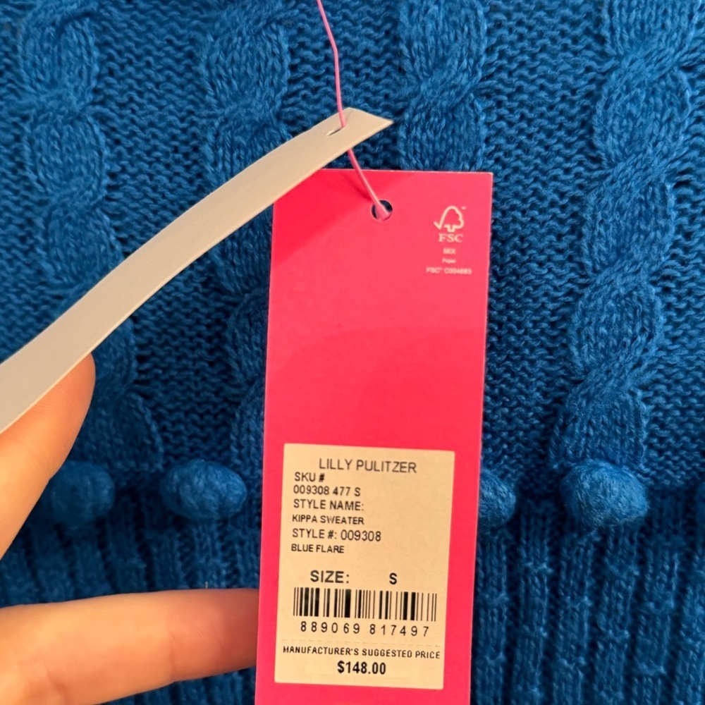 Lilly Pulitzer Kippa Sweater Blue Flare Pom Pom Small NEW WITH TAGS - Picture 4 of 10